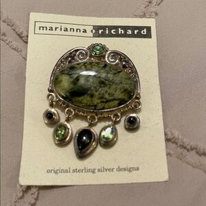 Sajen Green and Silver Artistic Brooch Pin Pendant